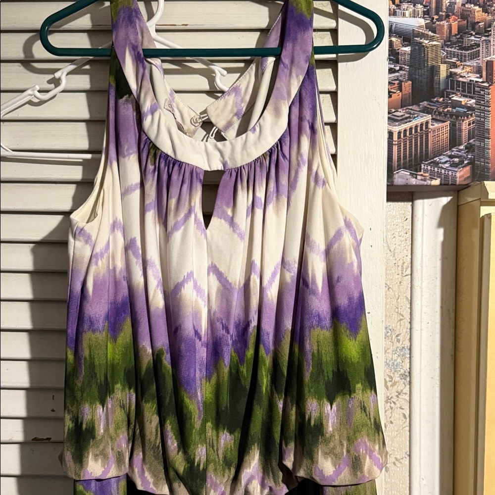 Purple and Green Sleeveless Top